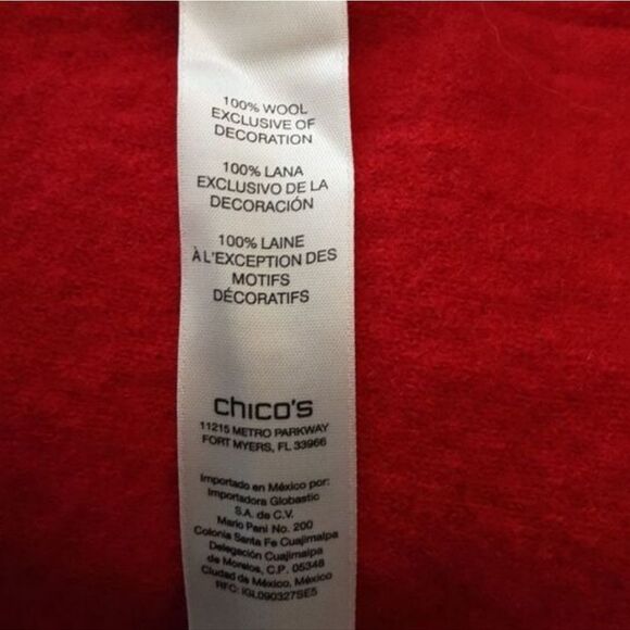 Vintage Chico'S Jacket 100% Wool Blazer Open Cardigan Wide Lapels Red Black Sz 3 - Picture 5 of 13